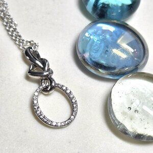 Authentic Pandora Sterling Silver Heart Knot Necklace Adjustable Length 24 In CZ